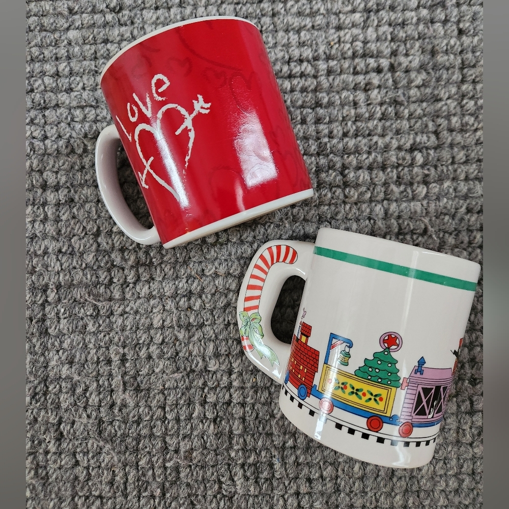 Love Heart Red Mug and Candy Train White Mug Duo - Picture 2 of 4
